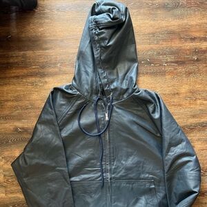 Blue leather hoodie .  Hamdmade by MGÜL